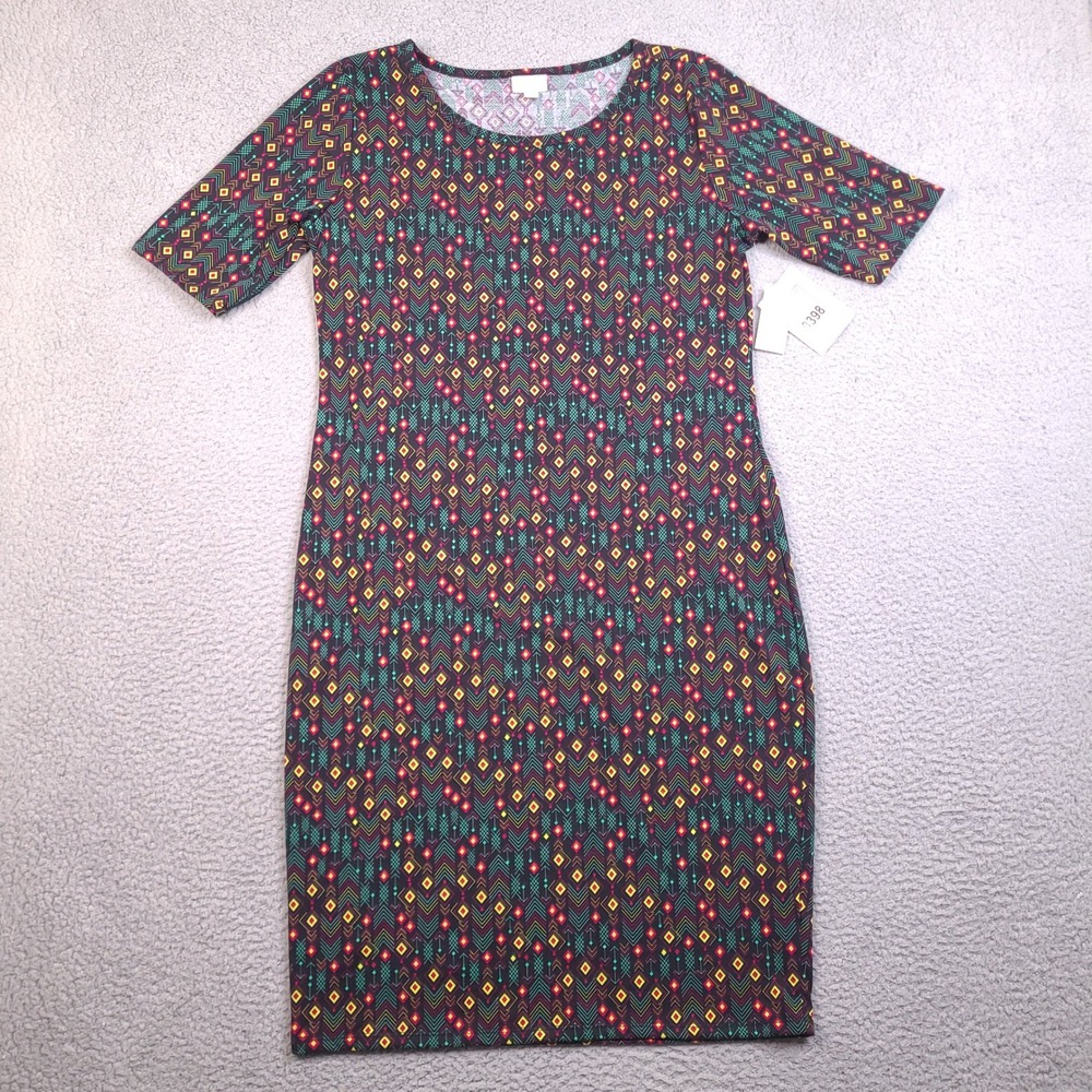LuLaRoe Julia Dress XL NWT Womens Short Sleeve Geometric Tribal Sheath Knit